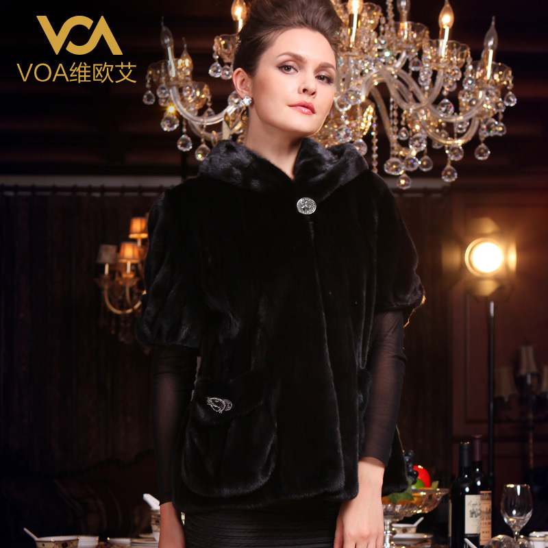 Voa limited edition 1 short-sleeve hooded fur overcoat fashion mink fur coat 9430a-1c1