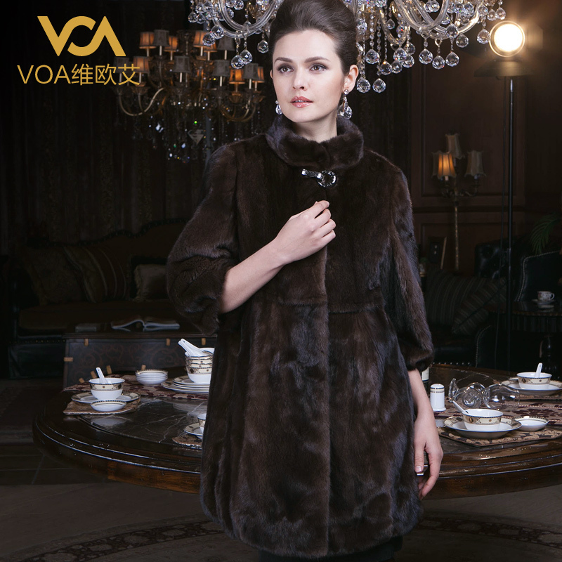 Voa marten overcoat half sleeve fur coat mink overcoat long design ml-042