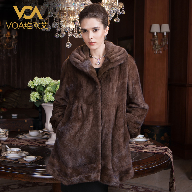 Voa marten overcoat medium-long female mink fur coat y-jz1208