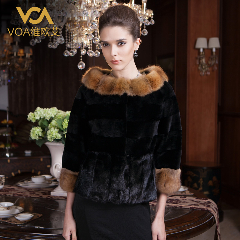 Voa marten overcoat mink fur female three quarter sleeve outerwear y-so980020