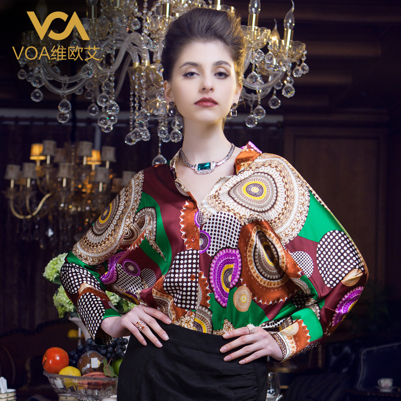 Voa silk round 2013 spring plus size silk female shirt mulberry silk b122