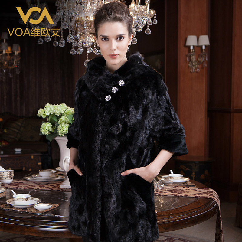 Voa three quarter sleeve medium-long female marten overcoat y-mnk005