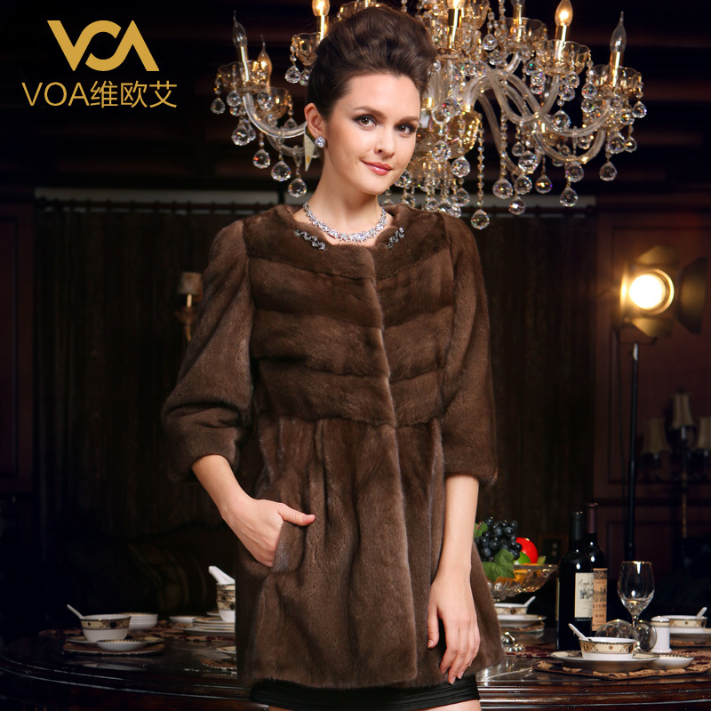 Voa winter 7 o-neck fur overcoat mink fur coat medium-long jf-1230