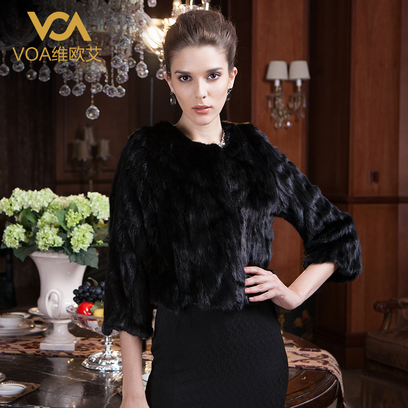 Voa wrist-length design short sleeve o-neck fight mink female marten overcoat fur y-mnk001