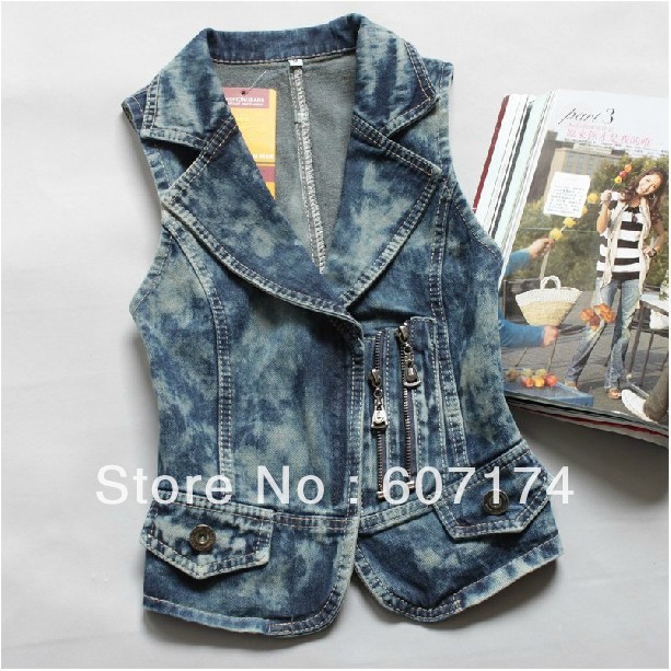 VOGUE European style Stylish ladies double zipper skinny Denim Waistcoat Modern Vest Jacket Size:M-XXL #2363