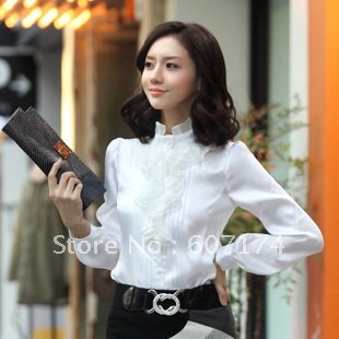 VOGUE,High quality&Top sell ladies' purf sleeve Ruffles shirt,OL shirt,2 colors,GT0813