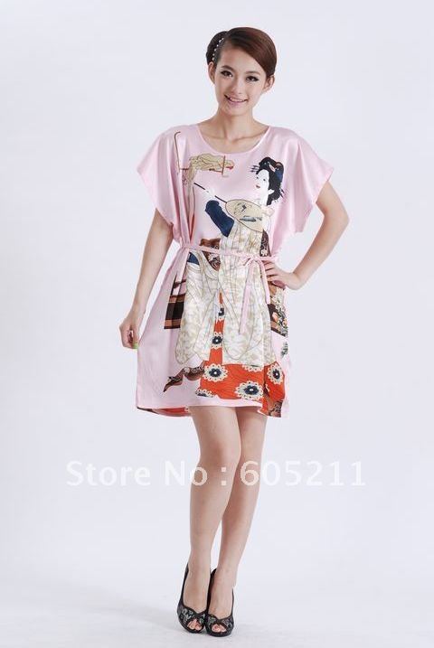 vogue New Chinese Women's Silk Satin  hand painting intimate&Sleep kimono robe gown one size "LGD S0102-B"