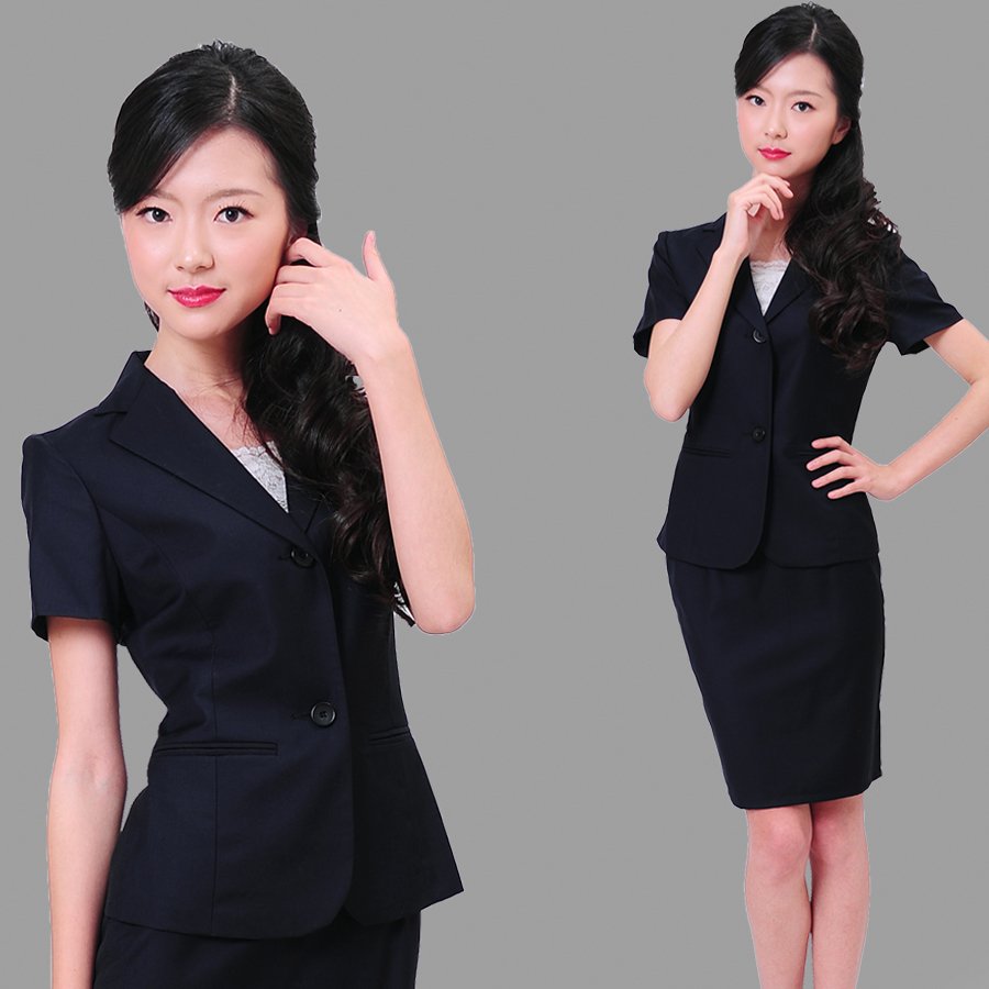 W buckle navy blue elegant female suit work wear skirt suit work wear suits