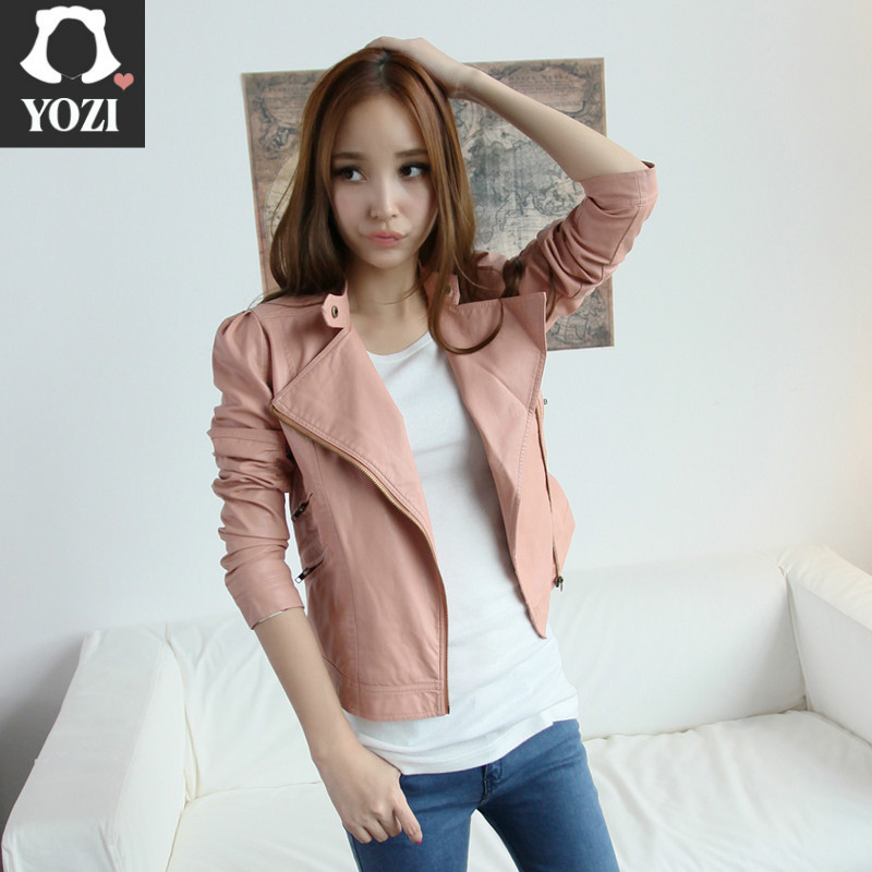 W.ZXS 2012 women's stand collar zipper decoration short design leather clothing female zb386