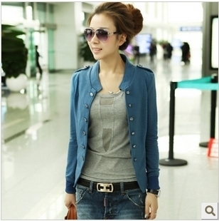 W.ZXS Free Shipping 2013 New Women Jacket Stand Collar Epaulette Double Breasted Long-Sleeve Short Jacket Thin Suit Ja5