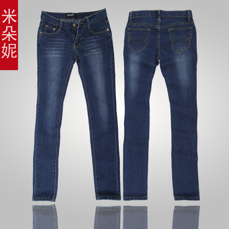 W026 2012 slim mid waist women's straight jeans pants of the trend