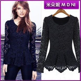 W090 spring puff sleeve autumn and winter female basic shirt long-sleeve women's