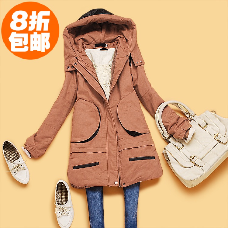 W1-2-3 winter women's with a hood faux leather thickening thermal wadded jacket medium-long cotton-padded jacket outerwear