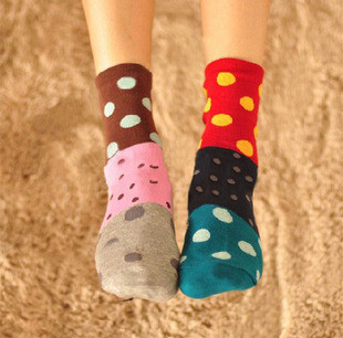 W44 socks women's candy color dot polka dot color block decoration cartoon cotton socks sock