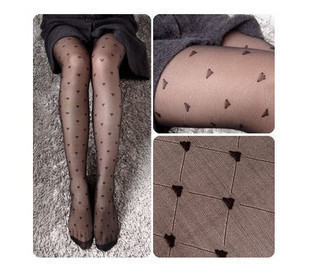 W59 sexy love dot heart mesh Core-spun Yarn black-and-white jacquard pantyhose stockings