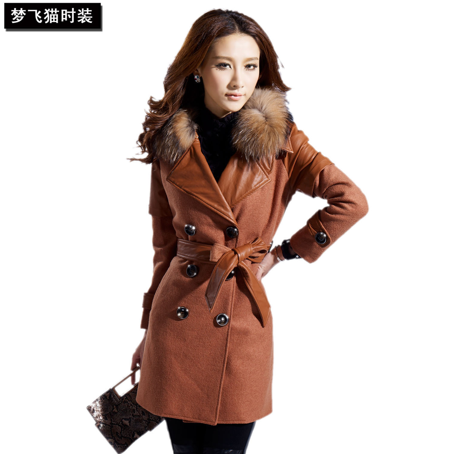 Wadded jacket winter woolen outerwear wool trench coat for women leather clothing fur collar women medium-long