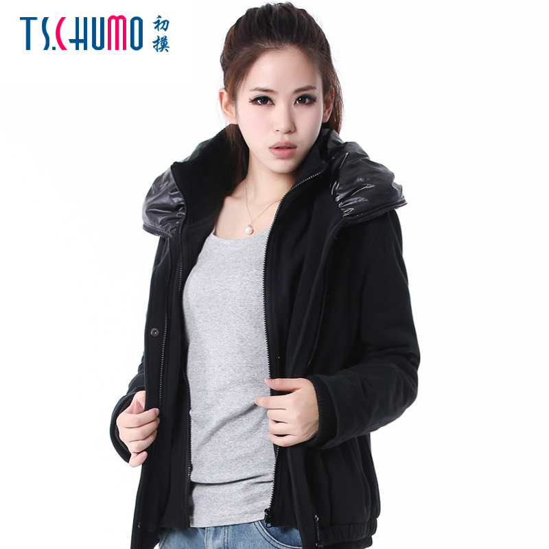 Wadded jacket women's tschumo autumn and winter collar thickening cotton bubble clothes medium-long women outerwear solid color