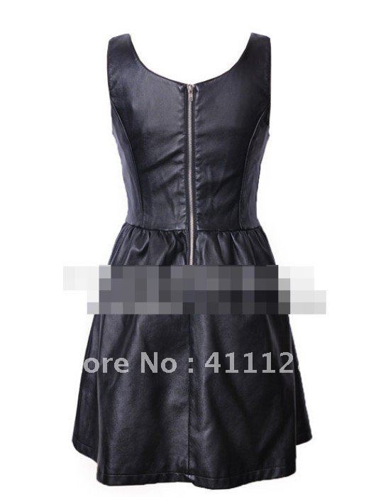 Waist and imitation leather Horn dress Women's PU dress