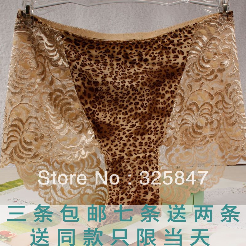 waist plus size female panties sexy lace leopard print seamless women's trunk