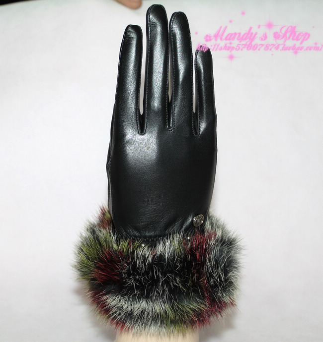 WANLIMA 2010 fancy rabbit fur women's genuine leather gloves fashion fd-52001