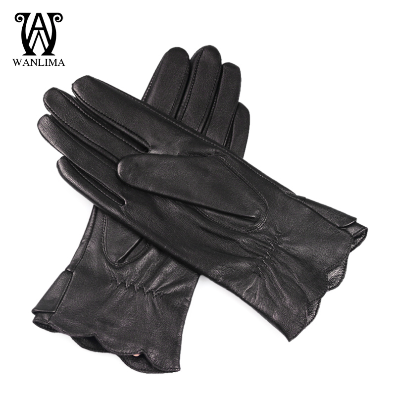 WANLIMA sheepskin women's gloves 2012 winter thermal genuine leather gloves black warm gloves