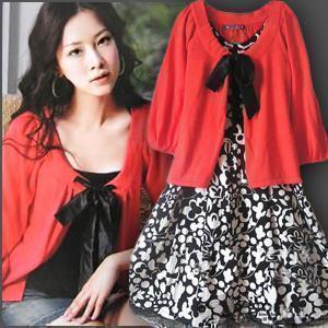 Wardrobe 2012 spring and autumn red women's bow small sweater cardigan shrug