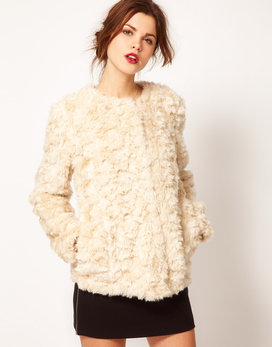 Warehouse beautiful crushed long-sleeve fur coat