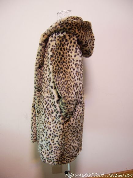 Warm and long design leopard print with a hood overcoat faux outerwear