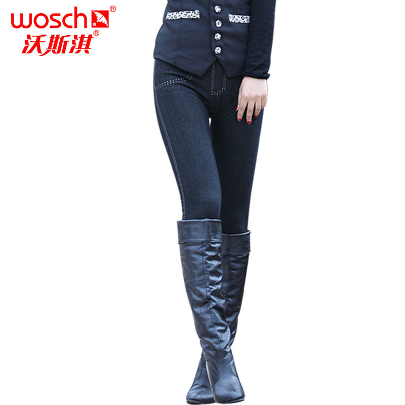 Warm pants autumn and winter women's plus velvet thickening double layer denim thickening basic bamboo thermal trousers