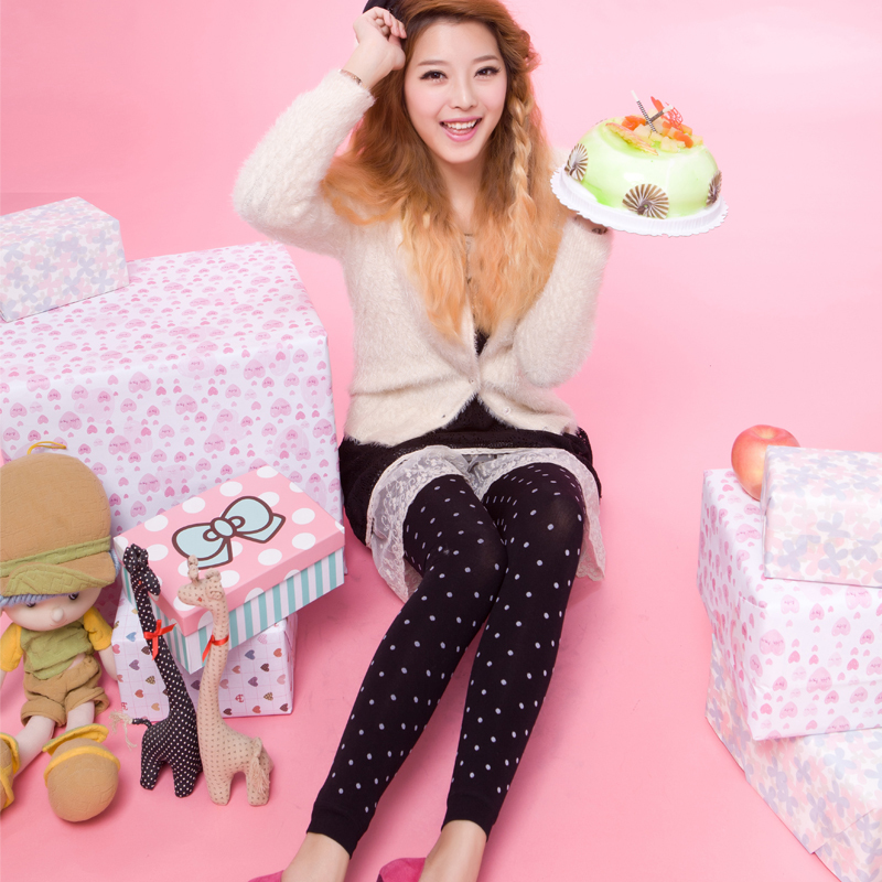 Warm pants female thickening winter double layer polka dot legging autumn and winter warm and ankle length trousers 800d