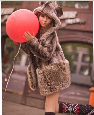 Warm Soft Lovely Bear Pocket Fur Coat free shipping XZ11092104