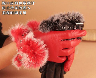 Warmen woma quality rabbit fur women's sheepskin genuine leather gloves