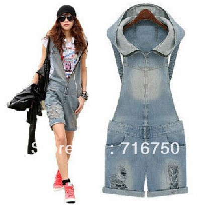 Wash&Blown out Holes with Fraying Denim overalls women sexy  jumpsuits for ladies casual Street style Jumpsuits Large size DR156