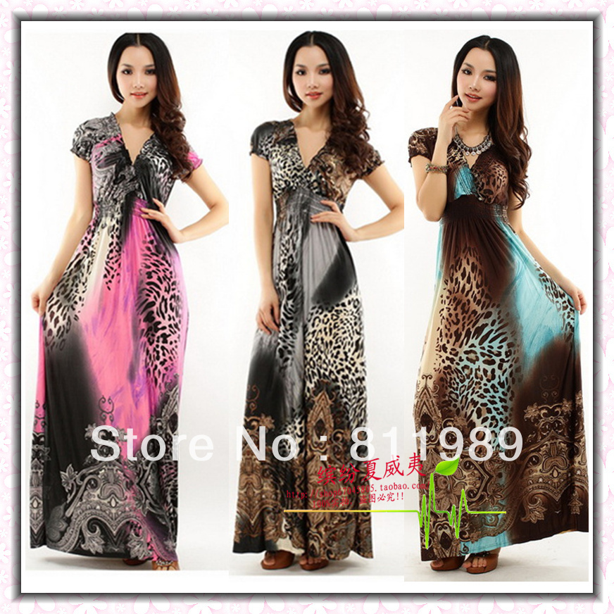 Watch!!! Free shipping/Bohemia full dress /leopard print one-piece dress /ladies fashion/length/ big size