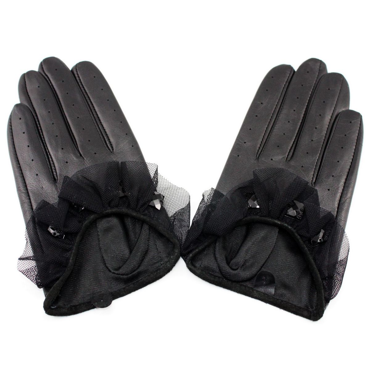 Water genuine leather gloves ultra-thin women's lace decoration women's sheepskin