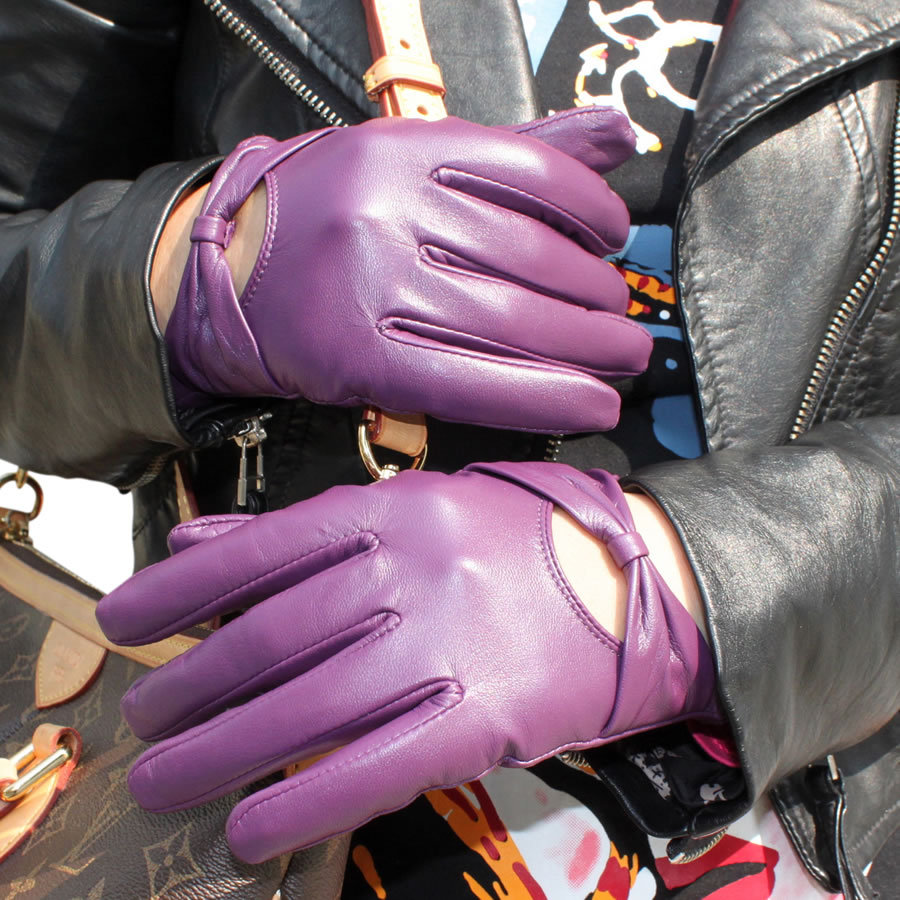 Water leather gloves women's thin genuine leather gloves women's winter thin purple