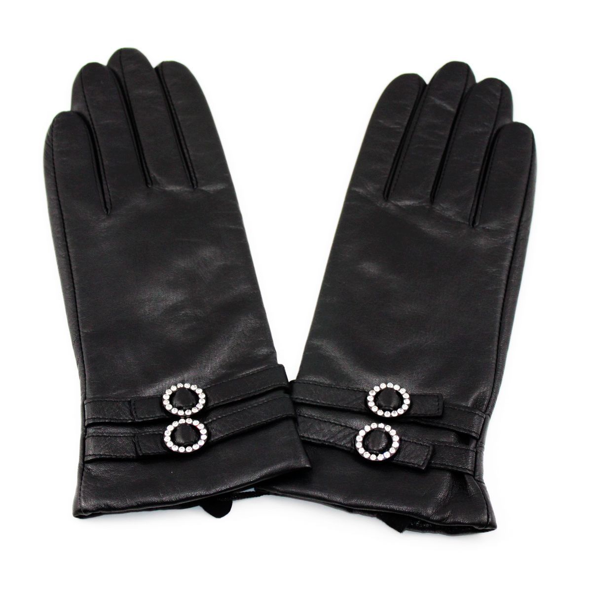 Water sheepskin women's genuine leather gloves thermal women's rhinestone buckle thick winter