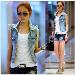 Water wash  2013 summer personality cardigan women's denim vest outerwear jeans vest  Free shipping