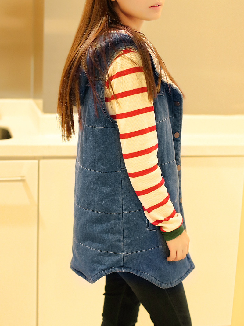 Water wash denim thickening cotton-padded coat medium-long vest lining vest female