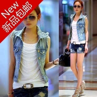 Water wash distrressed 2012 summer personality cardigan women's denim vest