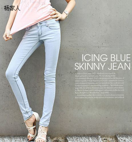 Water wash wearing white light blue slim elastic legs jeans skinny pants butt-lifting slim pencil pants trousers female