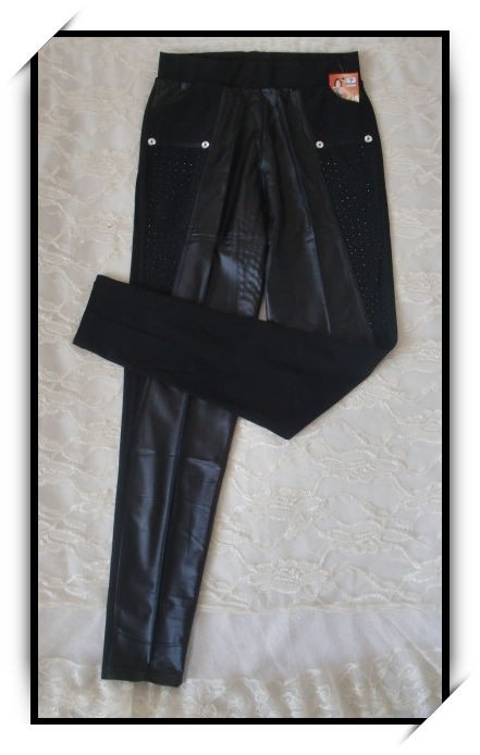 Water washed leather stretch fabric slim leg pants comfortable high waist thin legging