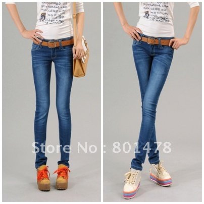 Wearing white elastic big low-waist pencil skinny jeans female trousers autumn and winter 5008