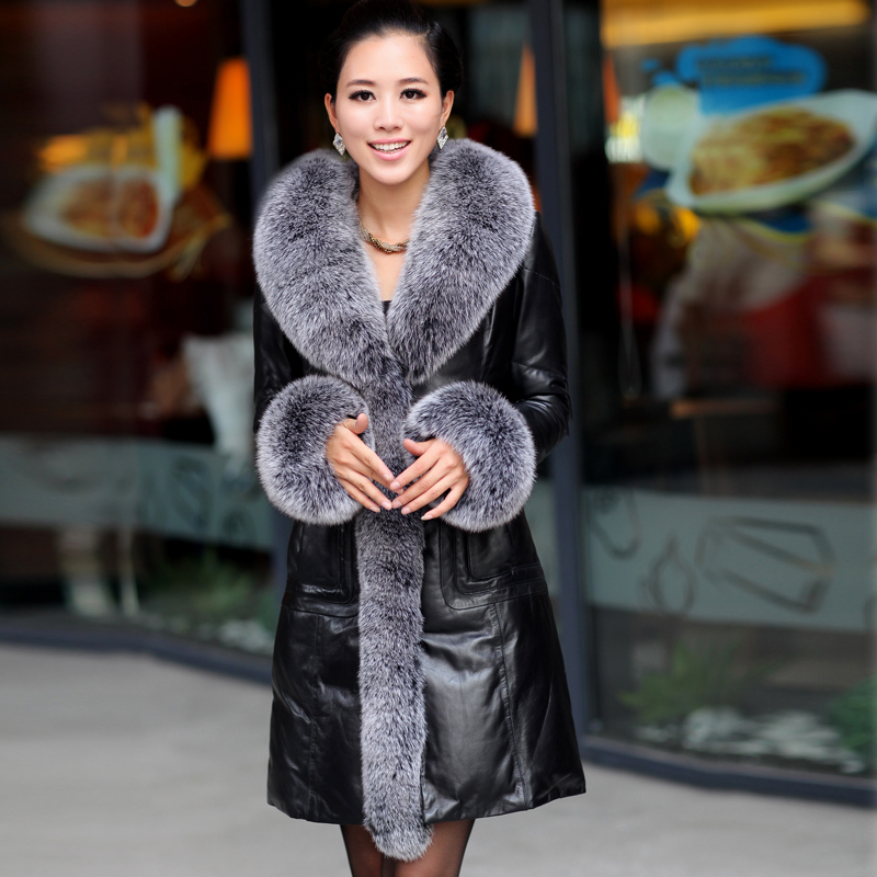 Weiwei 2013 genuine leather clothing female slim sheepskin genuine leather down coat long design / dx004