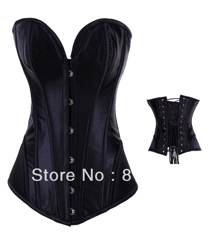 [Welcome Wholesale + Factory Dropship] Black Classic Simple Overbust Steel Boned Corsets  Size S M L XL XXL 1 Pcs Free Shipping