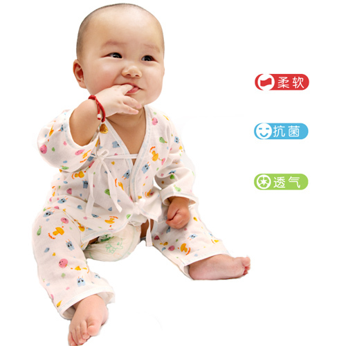 Wellber baby monk clothes newborn lacing top trousers baby underwear set 100% cotton gauze