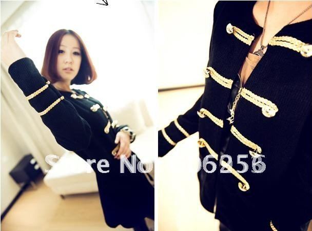 Western Style Gold Button Sweater Coat Women 'coat Black Restore Ancient Ways ,women short suit