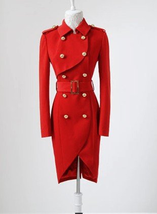 Western Style High Quality Fashion Double Breasted Long Sleeve Irregular Long Coat Red Free Shipping