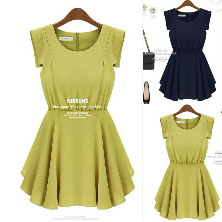 WF-0338 HOT CAPE SLEEVE SCOOP NECK SKATER DRESS WITH ZIPPER BACK