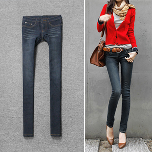 Whisker wearing white pencil pants elastic plus size jeans skinny pants female trousers boots trousers 961